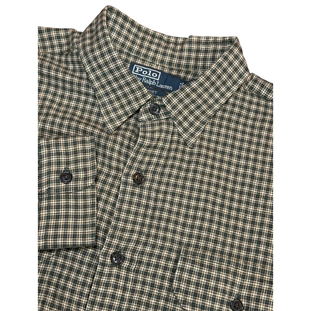 Polo Ralph Lauren GI Shirt Mens XL Green Plaid Cotton Wool Blend Button Down L/S